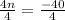 \frac{4n}{4} =\frac{-40}{4}