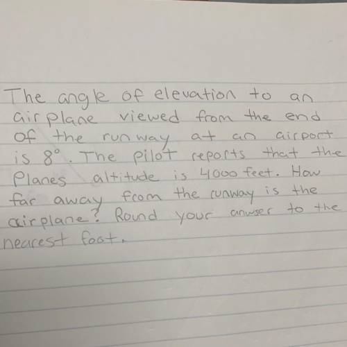 The angle of elevation to an airplane viewed from the end of the run way at an air port is 8°. The