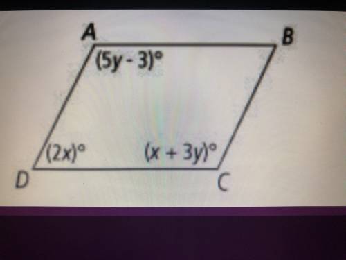 For what values of x and y must ABCD be a parallelogram