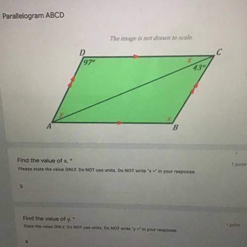 30 points!!! find the value of x, y & x