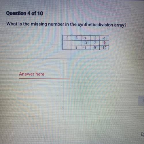 What is the missing number in the synthetic-division array?