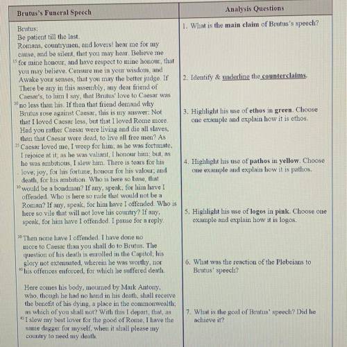 The tragedy of Julius caesar-funeral speeches analysis. Worksheet answers?