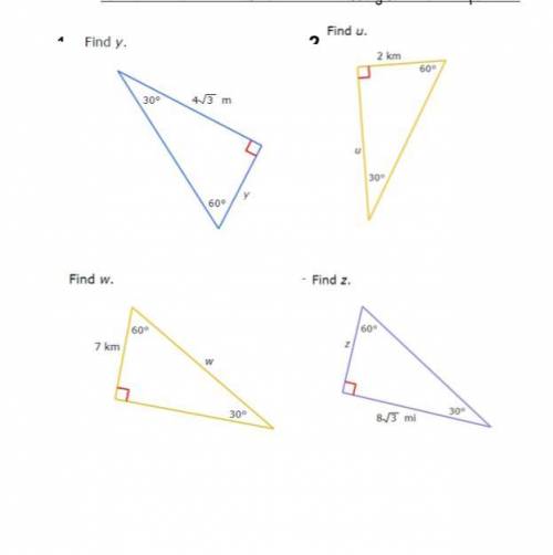 Calculate the distance of the missing side for each problem