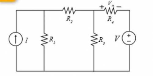 Carilah nilai v0 dengan menggunakan transformasi sumber dengan

I=3AV=2voltR1=5ohmR2=3ohmR3=3ohmR4