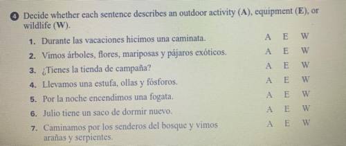 PLEASE HELP Decide whether each sentence describes an outdoor activity, equipment, or wildlife.