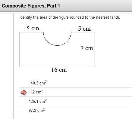 Composite figures. PLEASE help me identify the area of the figure. Thank you!