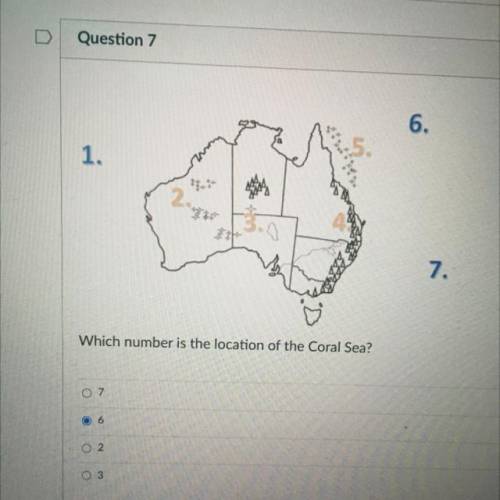 Which number is the location of Coral Sea?