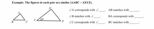 The Figured in each pair are similar (ABC ~ XYZ). What do they match with and correspond with?