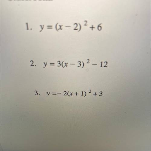 Convert quadratic equations from vertex to standard pls help thank you