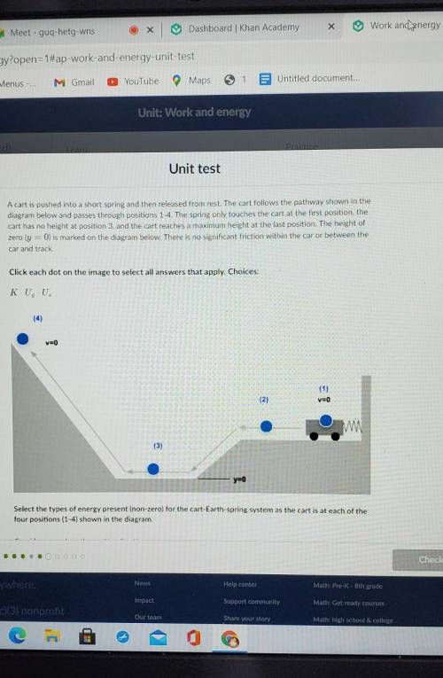 Х Unit test IH Sum A cart is pushed into a short spring and then released from rest. The cart follo