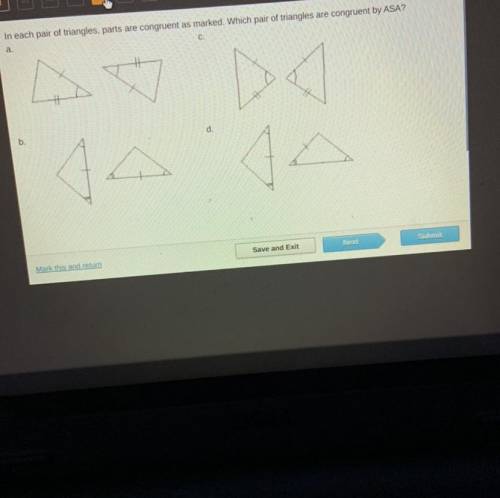 In each pair of triangles, parts are congruent as marked. Which pair of triangles are congruent by