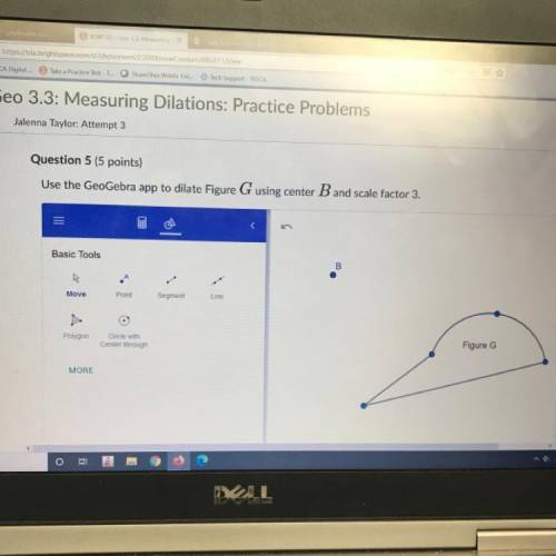 Use the geogebra app to dilate figure G using center b and scale factor 3