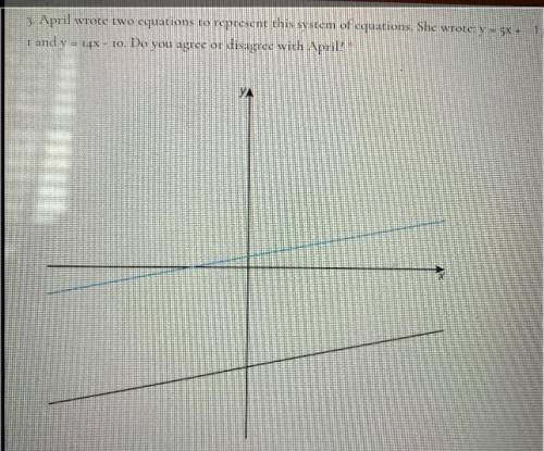 April wrote two equations to represent this system of equations. She wrote: y = 5x +

I and y = 14