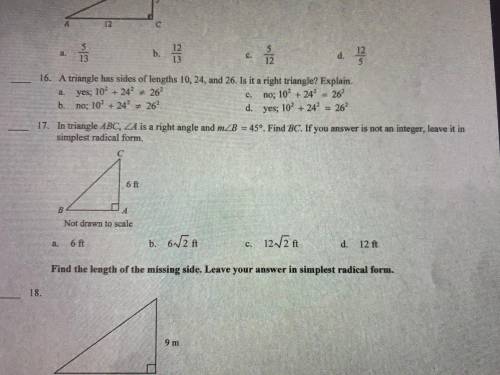 In triangle ABC, A is a right angle, and mB = 45°. Find BC. If your answer is not an integer, leave