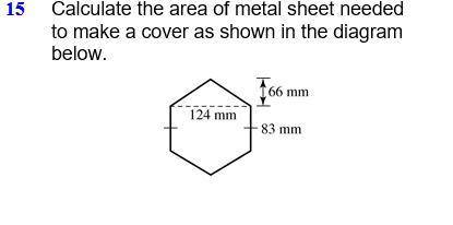 Calculate the area of metal sheet needed to make a cover as shown in the diagram below