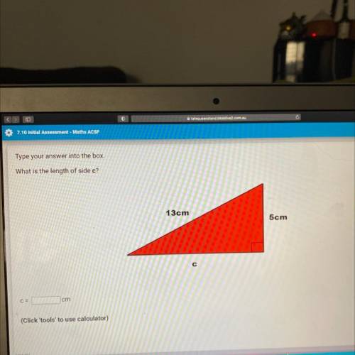 What is the length of side c?
13cm
5cm
с
C=
cm