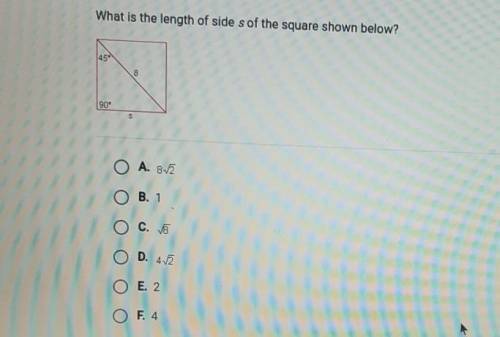 PLEASEPLEASEPLEASEHELP!!!

40 POINTSWhat is the length of side s of the square shown below? ​