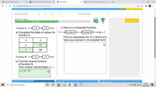 Here is a composite function find an expression for m in terms of p give your answer in its simples