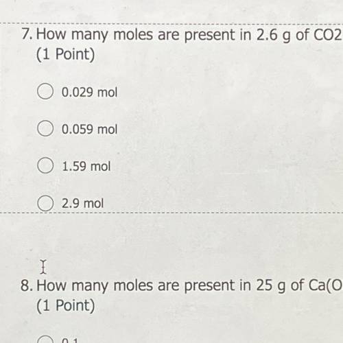 How many moles are present in 2.6 g of CO2?