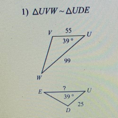 Find the missing Length. The triangle in each pair are similar