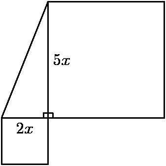 The figure shown consists of a right triangle and two squares. If the figure's total area equals 85