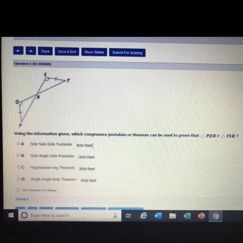 Using the information given, which congruence postulate or theorem can be used to prove that POR AT