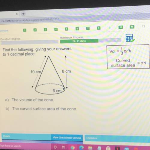 Find the following giving your answers to 1 decimal place