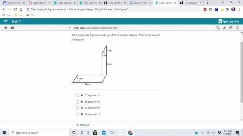 The composite figure is made up of three simpler shapes. What is the area of the figure?

Please e