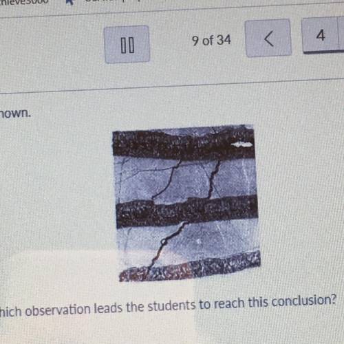 The students conclude that the model shows sedimentary rocks. Which observation leads the students