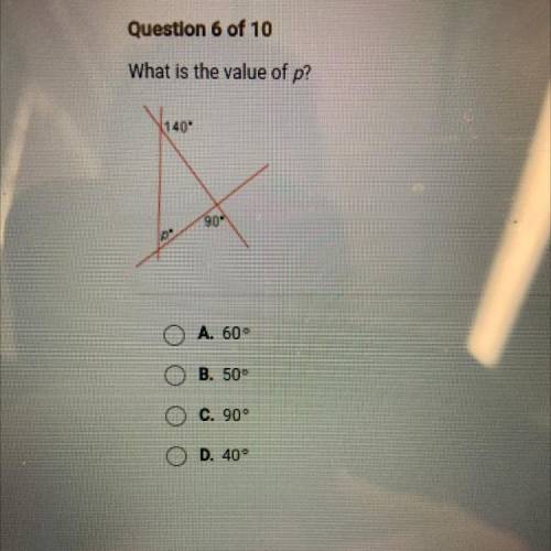 What is the value of p?
N140
904
A. 600
B. 50
C. 90°
D. 40°