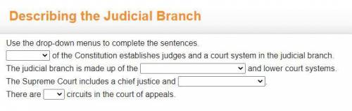 Use the drop-down menus to complete the sentences. ______ of the Constitution establishes judges an