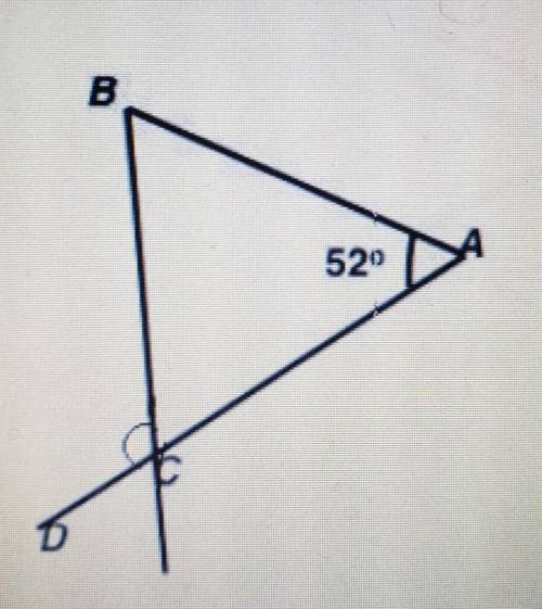 In the isosceles triangle AABC, AB = AC What is m <BCD? A) 52° B) 64° C) 104° D) 116°​
