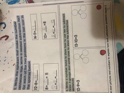 12-9=3 write a bond to show how to use ten to subtract. Draw 5-group and some ones to show the subt