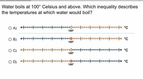 Exit Water boils at 100° Celsius and above. Which inequality describes the temperatures at which wa