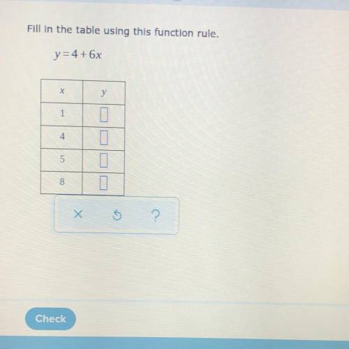 Fill in the table using this function rule please help