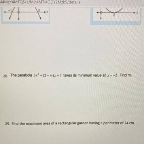 The parabola 3x? +(2-m)x + 7 takes its minimum value at x=-2. Find m.