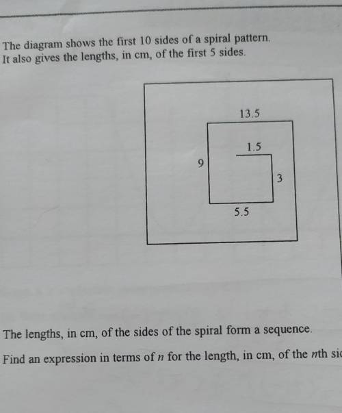 The diagram shows the first 10 sides of a spiral pattern.

It also gives the lengths, in cm, of th