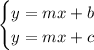 \begin{cases}y = mx+b\\y = mx+c\end{cases}