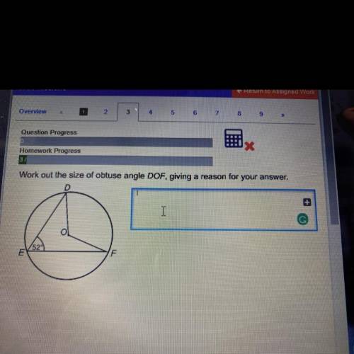 Work out the size of obtuse angle DOF, giving a reason for your answer.