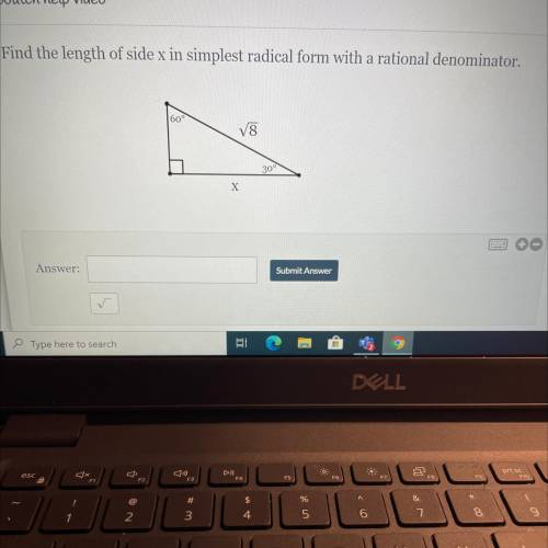 Find the length of side x in simplest radical form with a rational denominator.