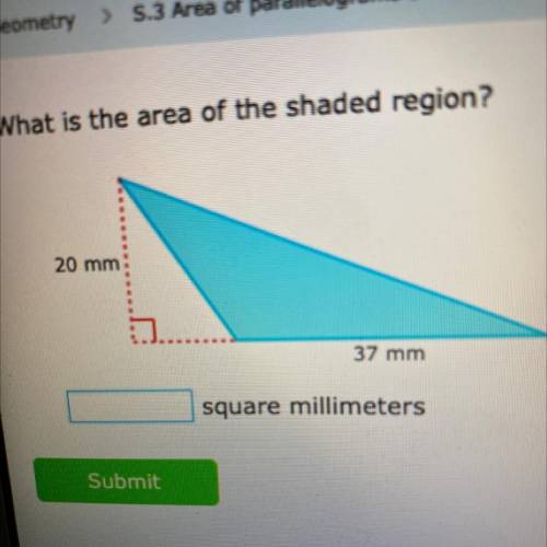 What is the area of the shaded region?
20 mm
37 mm