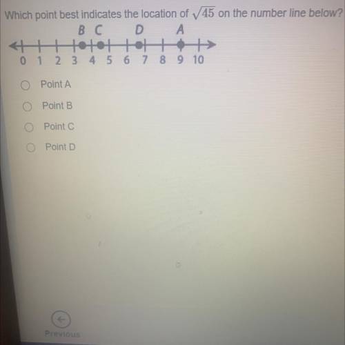 Which point best indicates the location of 45 on the number line below?

В С D А
++
HH totot tot
0