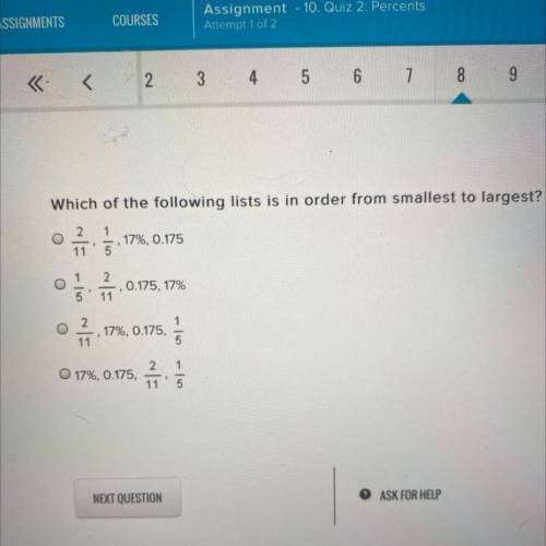 Which of the following lists is in order from smallest to largest?