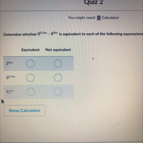 Determine whether 90.5m.92m is equivalent to each of the following expressions.