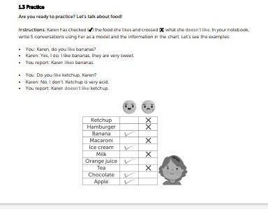 Instructions Karen has checked the food she likes and crossed ) what she doesn't like. In your note