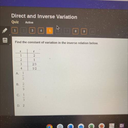 Find the constant of variation in the inverse relation below.