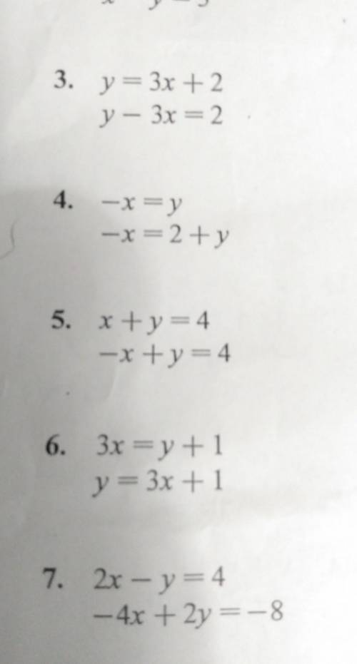 for the pairs below put each question in slope intercept form and whether the graphs of the line wi