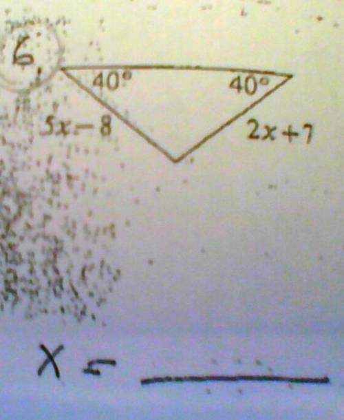 PLEASE HELP AND WILL MARK BRAINLIEST Isosceles triangle find x and show your equation to solve for