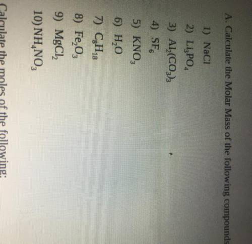 HELP PLEASE Calculate the molar mass of the following compounds