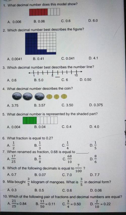 1.what decimal number does this model show?

A.0.006B.0.06C.0.6D.6.02.which decimal number best de